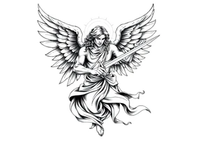 Archangel Michael holding a sword, ready for battle, defeating Lucifer tattoo idea