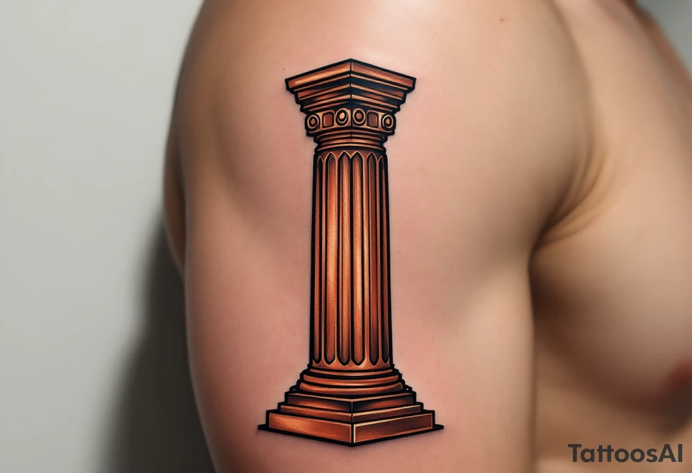 A burnished copper Djed pillar, standing tall as a symbol of strength and stability. tattoo idea