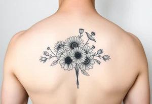 Flower bouquet with Chrysanthemums, poppy’s and violets tattoo idea