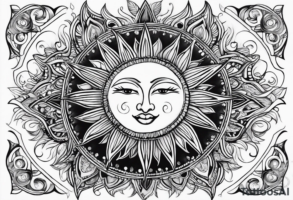 a simple sun with eyes and mouth tattoo idea