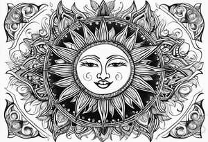 a simple sun with eyes and mouth tattoo idea
