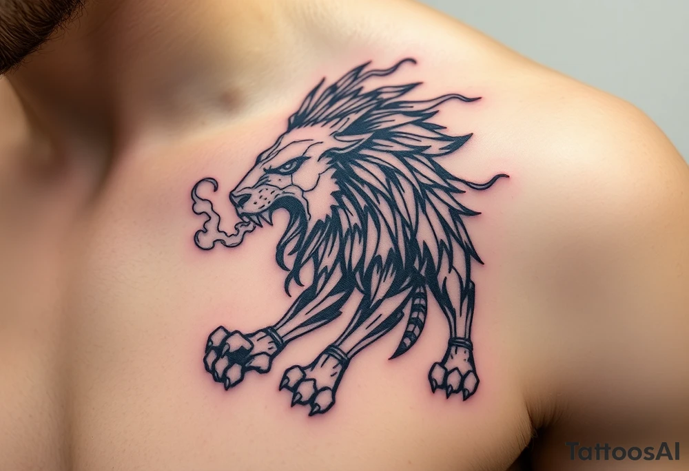 Robotic fire breathing lion tattoo idea