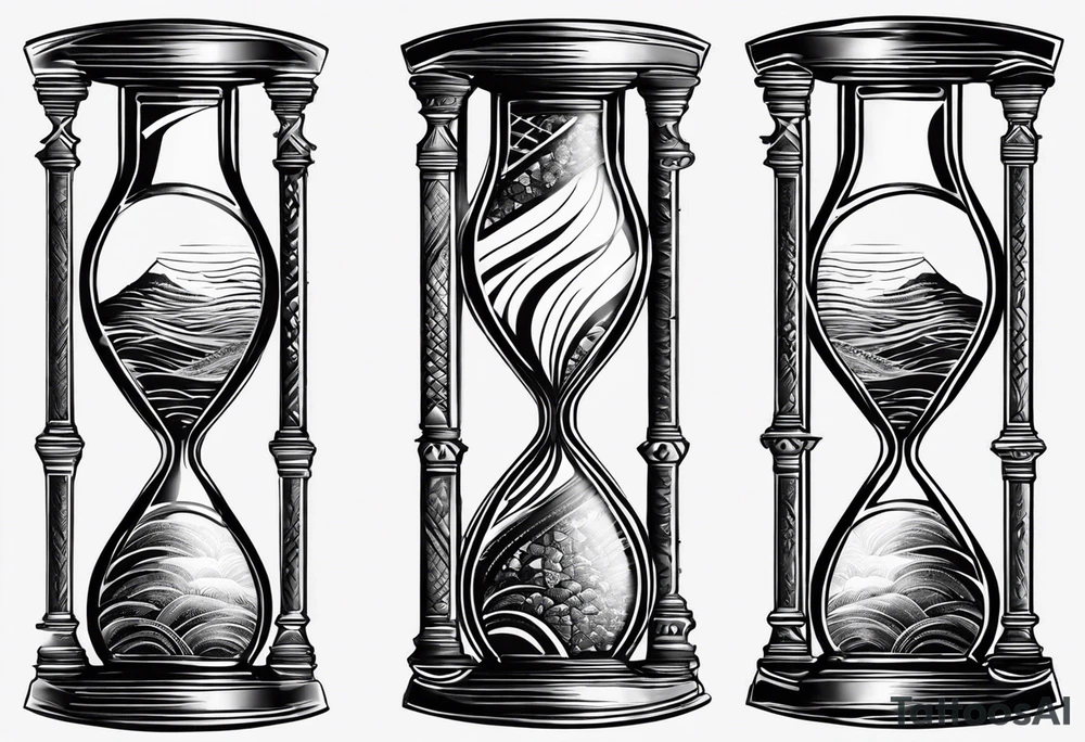 Kaizen Japanese, hour glass to show time is of the essence, veni vidi vici tattoo idea