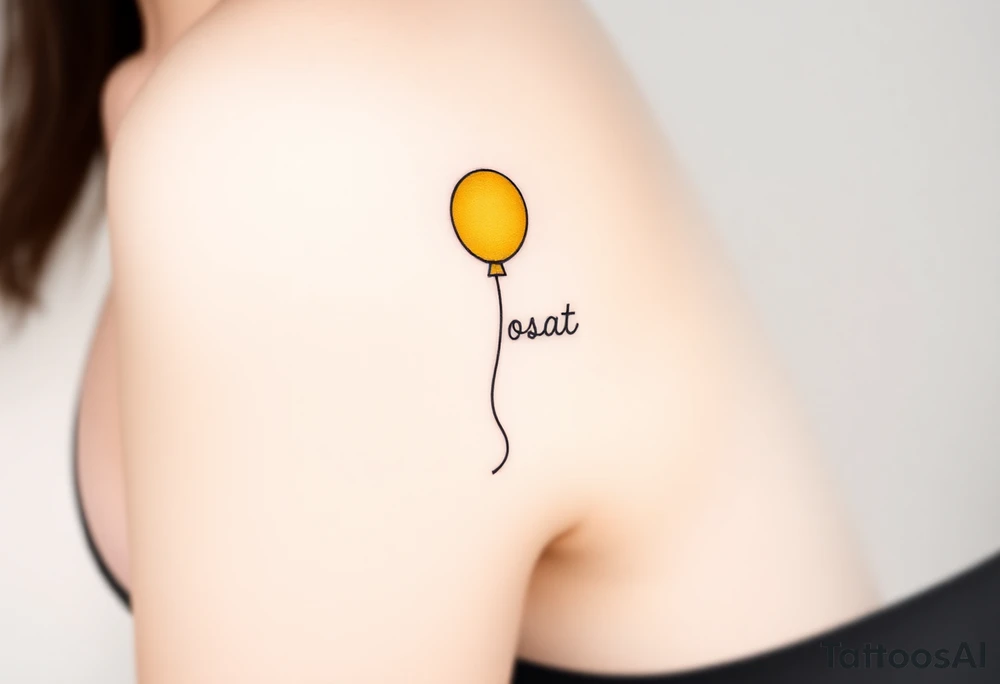 small yellow balloon without string 
with letters osaat on bicep tattoo idea