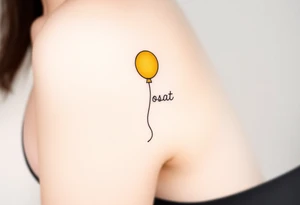 small yellow balloon without string 
with letters osaat on bicep tattoo idea