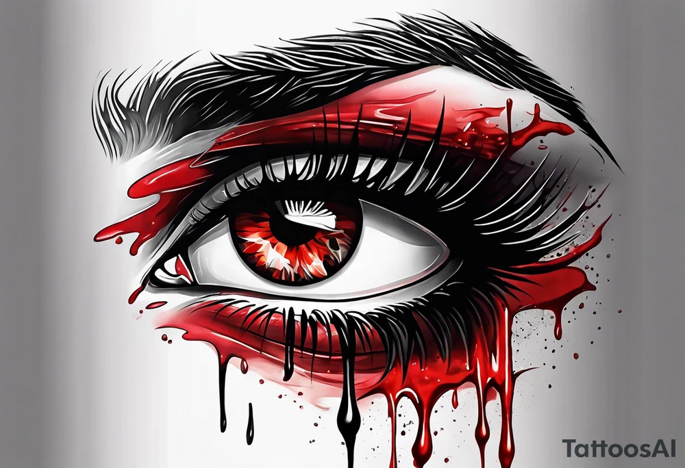 Bleeding tear overdraining to down from  one red symmetrical 
 eye tattoo design tattoo idea