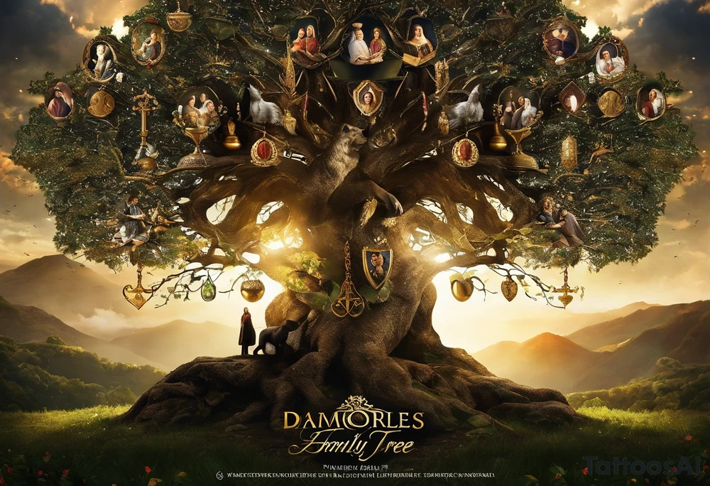 A family tree with the birth dates of your children is a nice way to represent your family. The swords that symbolize the sword of Damocles and thus potential attacks could symbolize that you are ready to defend your family. A symbol of protection and strength could be, for example, a shield or a lion, traditional symbols of strength and defense. To honor your mother's death, you could incorporate a small hidden tribute like a flower or a butterfly that stands for her. tattoo idea