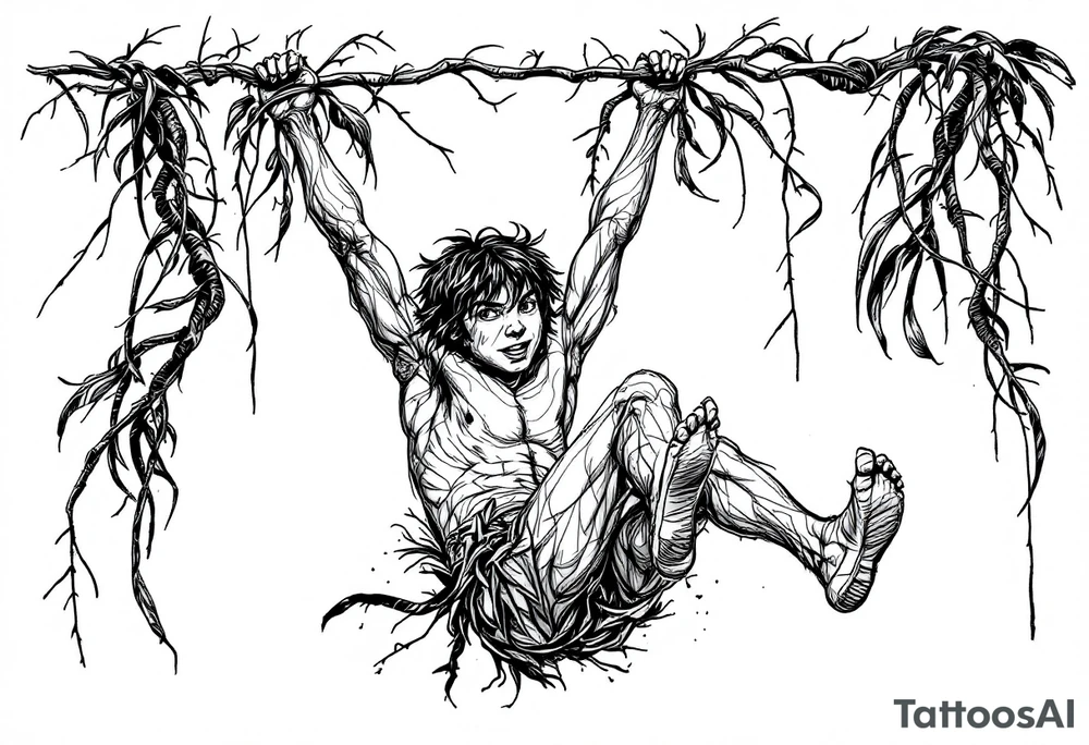 Mowgli from the jungle book swinging from vines tattoo idea