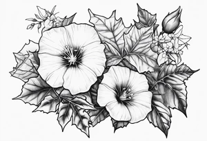 Bouquet of morning glories and holly tattoo idea