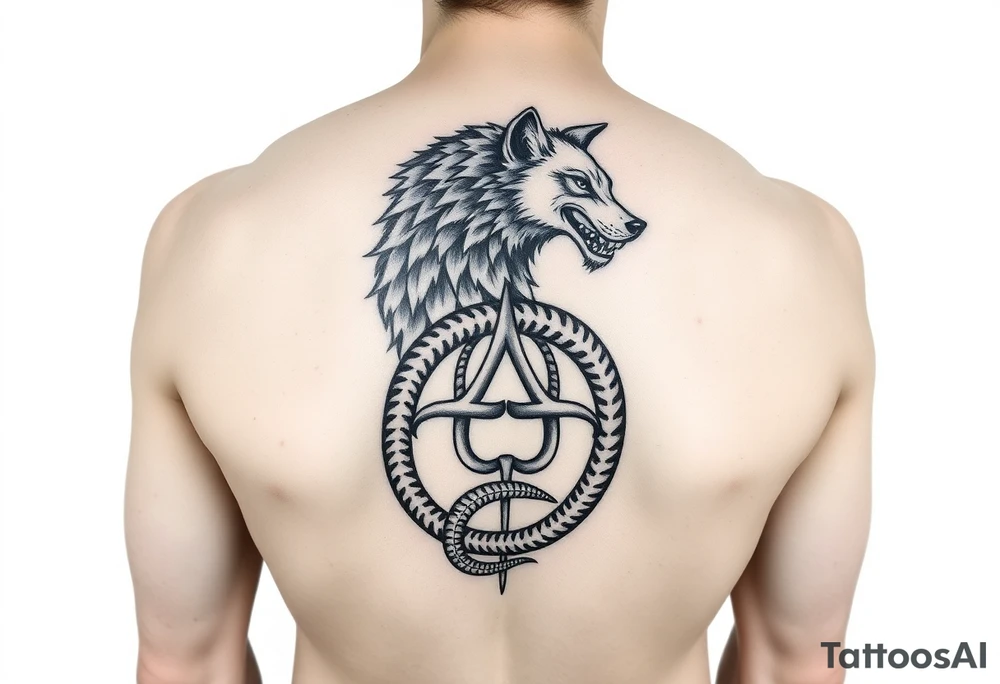 Wolf 🐺: strength, loyalty, family, and freedom

Ouroboros 🐍: signifies the perpetual cycle of creation and destruction, life and death, and the unity of opposites.

Triskelion: Cycles of life
Sleeve for men tattoo idea