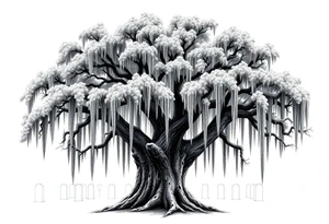 Laurel oak covered in Spanish moss in a cemetery tattoo idea