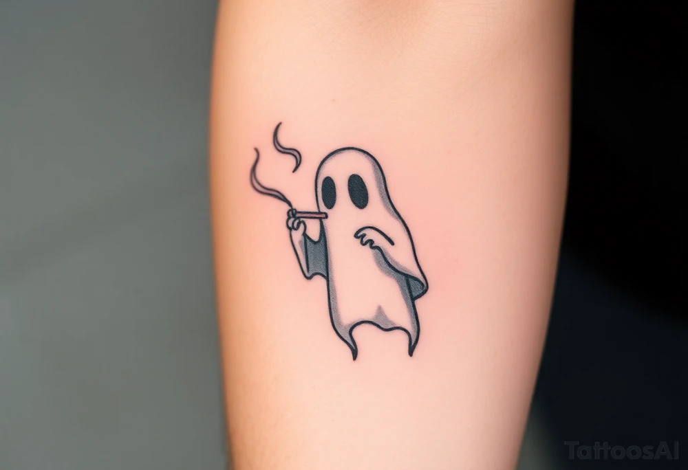 Cute ghost smoking tattoo idea