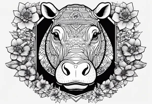Hippo, flowers, moon, interstella, 
fine lines, tribal, geometric, japanese tattoo idea