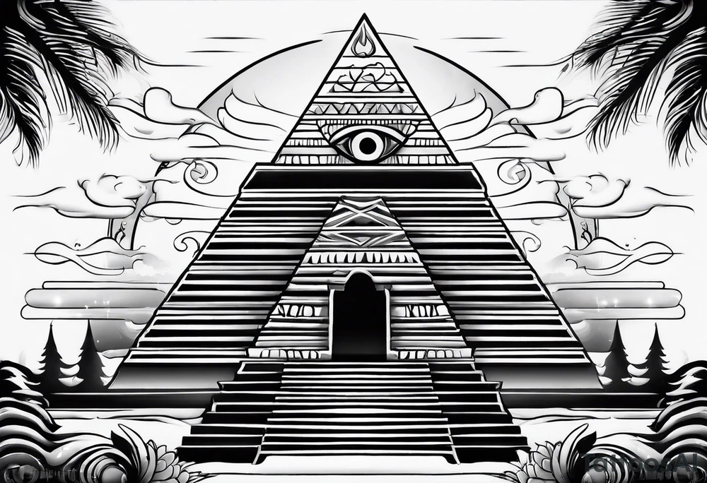Pyramid with eye and flames tattoo idea