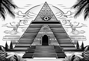 Pyramid with eye and flames tattoo idea