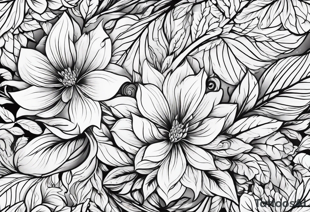 Curved floral leaves tattoo idea