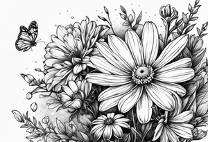 Daisy honeysuckle cosmos snowdrop tattoo idea
