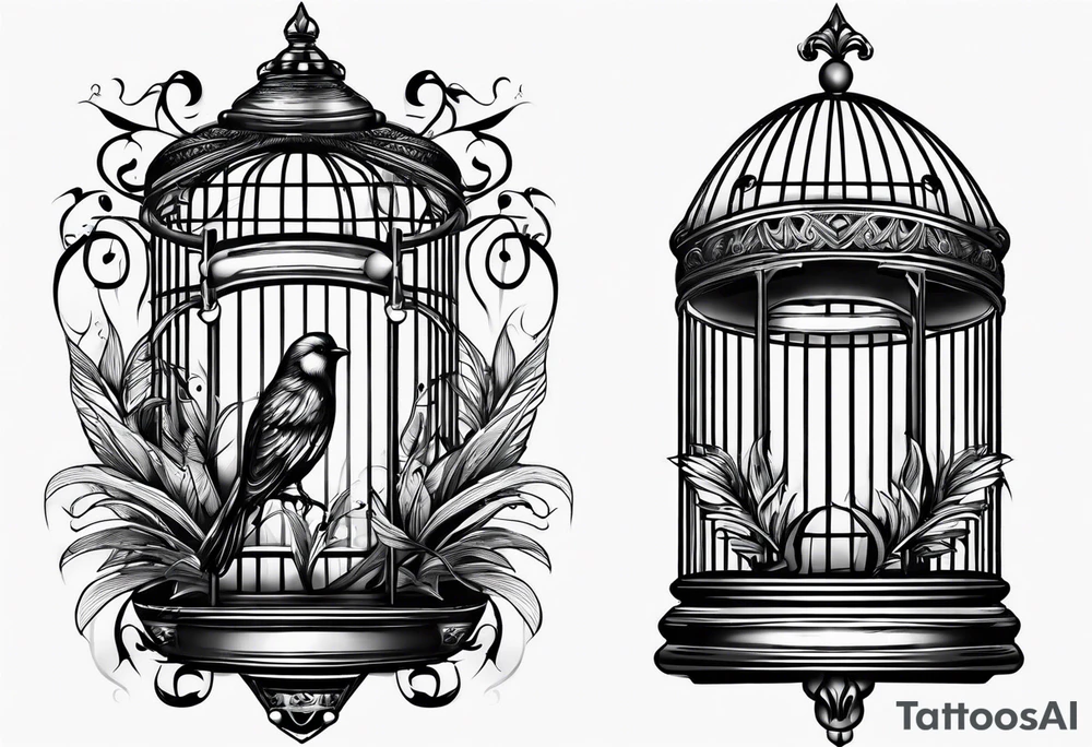 Empty bird cage tattoo idea