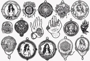 woman hand holding medallion with rope tattoo idea