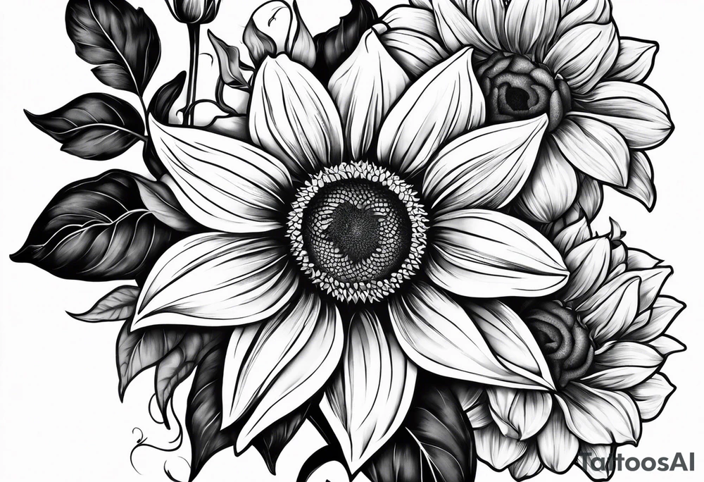 Sunflower, Rose and Lily tattoo idea