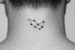 Close-up realism of a constellation with one fading star. tattoo idea