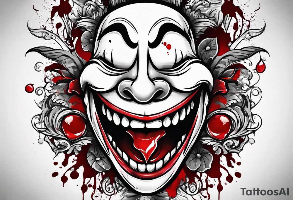 Smile face with blood on it with the words "its all a fucking joke" tattoo idea