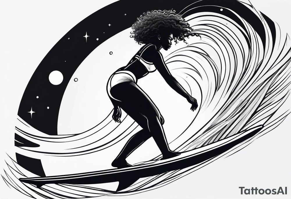 Black woman surfing tattoo idea