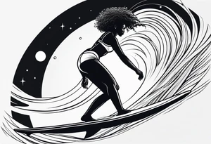 Black woman surfing tattoo idea