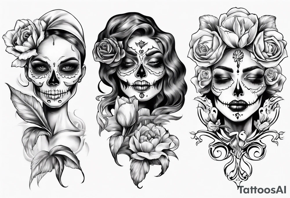 Catrina head with tulip in mouth tattoo idea