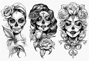 Catrina head with tulip in mouth tattoo idea