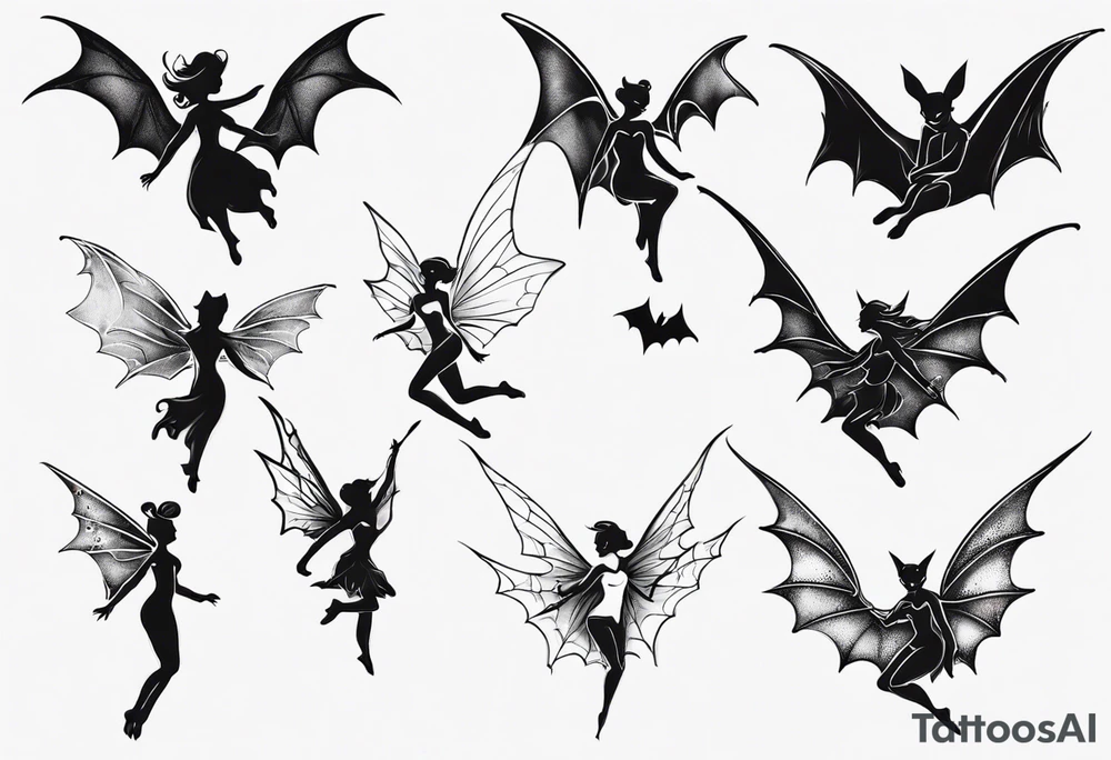 fairy flying over bat tattoo idea