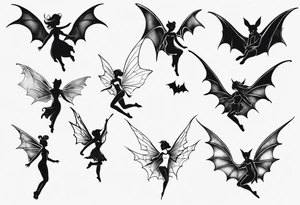fairy flying over bat tattoo idea
