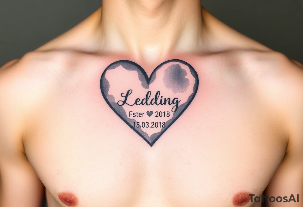 A soft watercolor heart, with wedding date 15.03.2018 tattoo idea