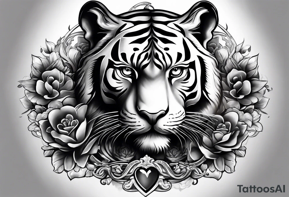 King tiger on top of Hour glass with Brain and heart inside
Full detailed sleeve tattoo idea