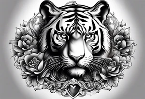 King tiger on top of Hour glass with Brain and heart inside
Full detailed sleeve tattoo idea