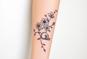 Full forearm design. Flowers on the vine. Include a snail, turtle, fox, and bear hidden within the flowers tattoo idea