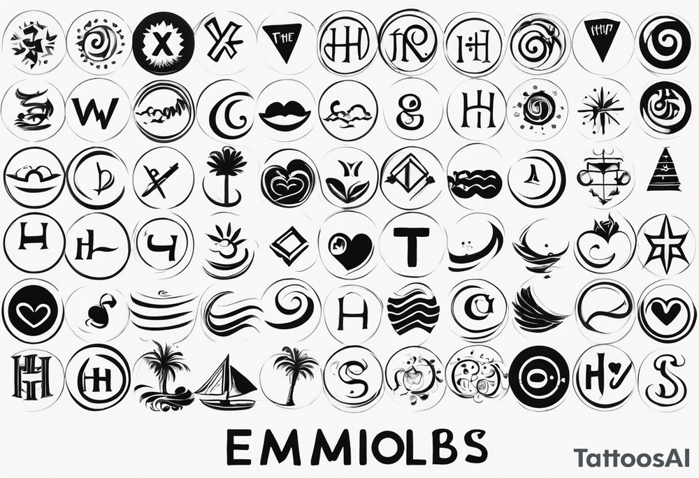 Symbols that stand for the following emotions: Happy, Helpful, Horny 

Also incorporate H’s x3 tattoo idea