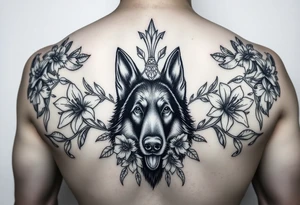 german shepherd floral lilies colour sacred heart tattoo idea