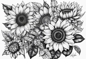 My moms name Araceli in cursive sunflowers and shading all around tattoo idea