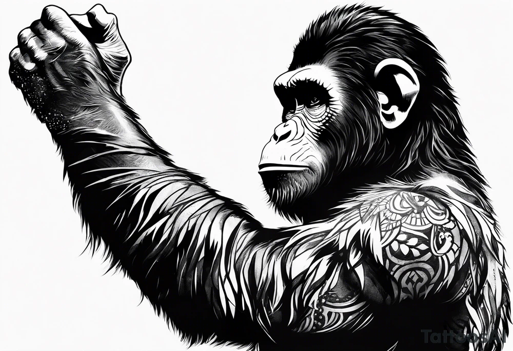 Caesar from planet of the apes with his arms up tattoo idea