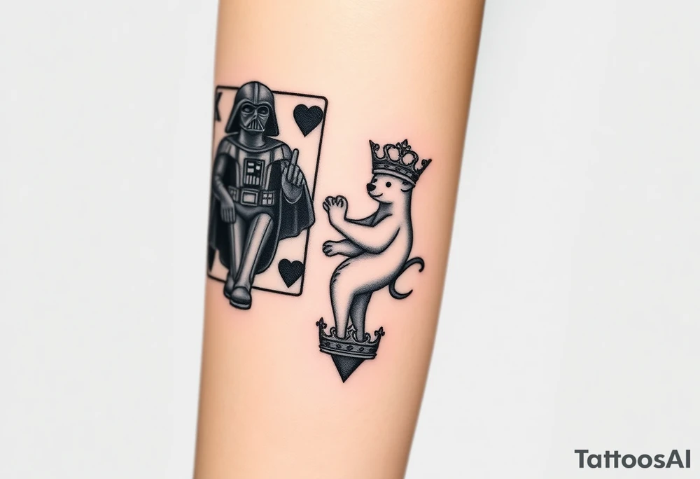 king of hearts card with arm Darth Vader card with paw prints and princess crown tattoo idea