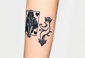 king of hearts card with arm Darth Vader card with paw prints and princess crown tattoo idea