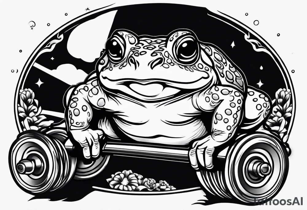 Toad lifting dumbbells tattoo idea