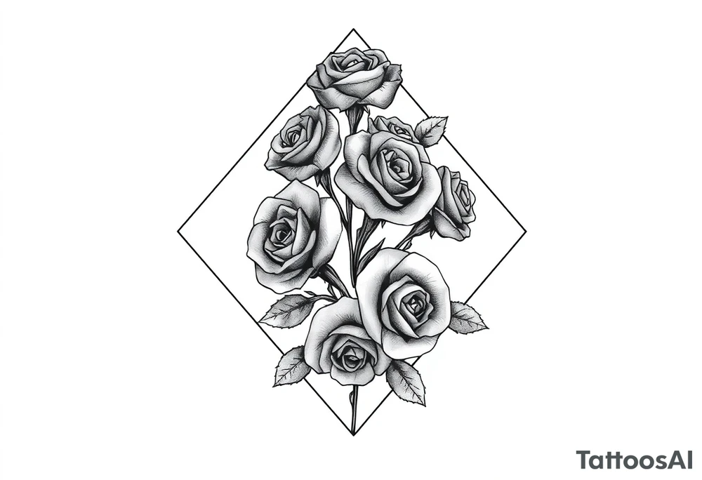 Small Roses filing up the inside of an elongated diamond shape tattoo idea