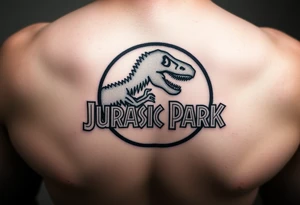 Jurassic Park logo with the dinosaur holding a stick tattoo idea