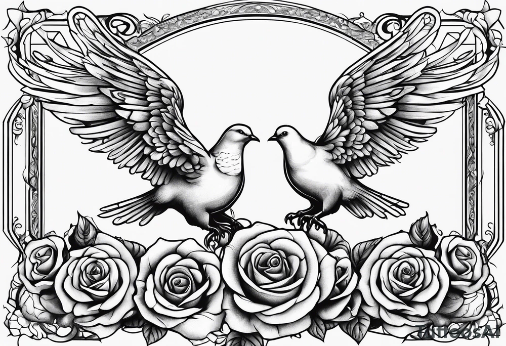Angel and deamon fighting roses doves tattoo idea