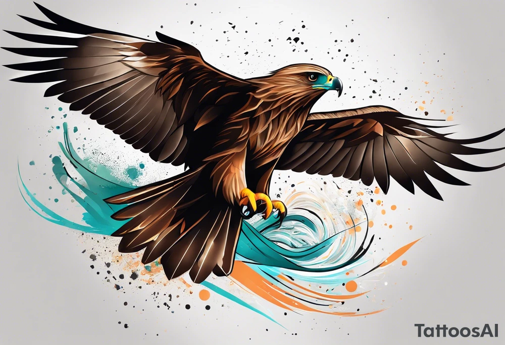 I want a tattoo for my daughter, her name is Daya which means black kite. I also love natur and I'm a climate change activist. Make the black kite soft, little more child like. For small tattoo. Lass details. Add climate element's. Colorfull and happy tattoo idea