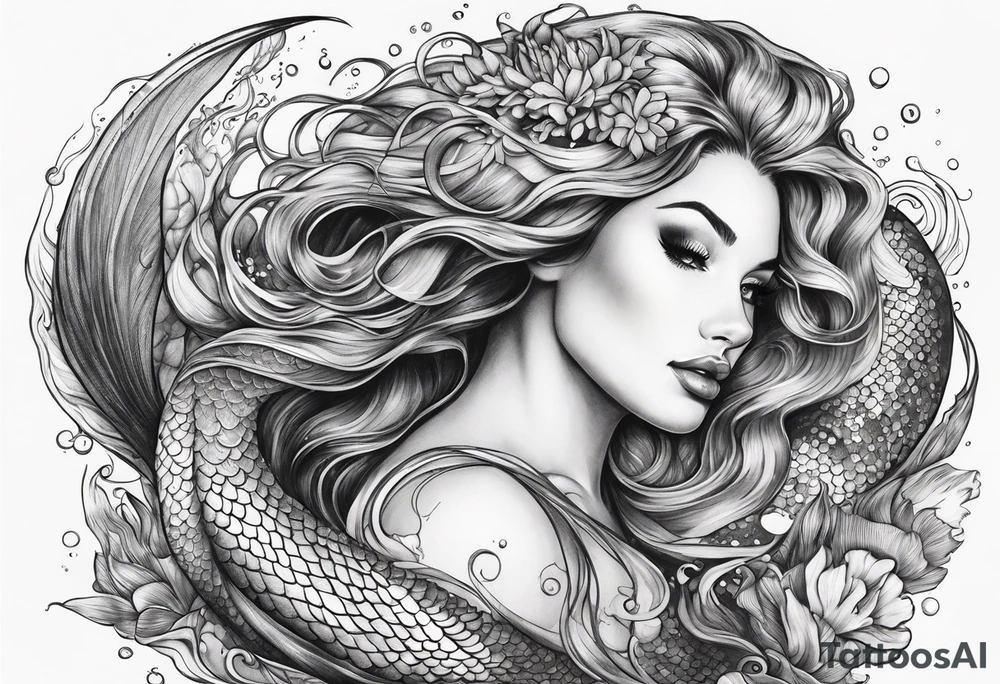 underwater, flowing serpent tail mermaid tattoo idea