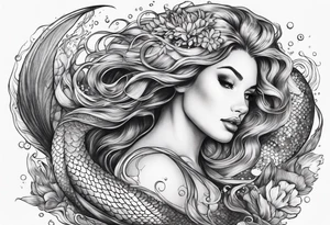 underwater, flowing serpent tail mermaid tattoo idea