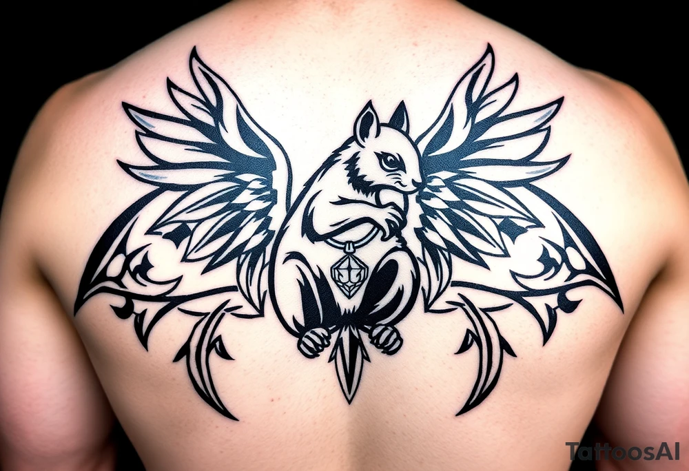 Angel squirrel with a silver necklace tattoo idea